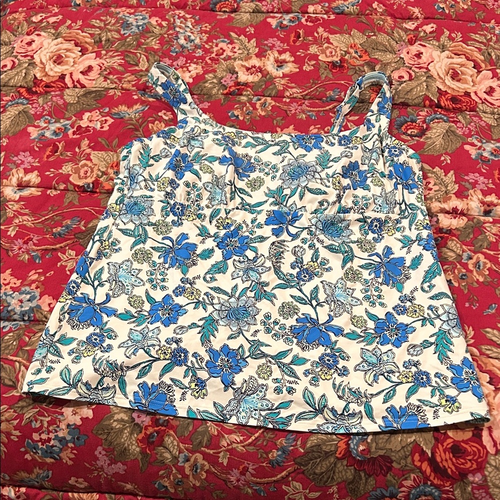 Lands' End Blue Floral underwire tankini top